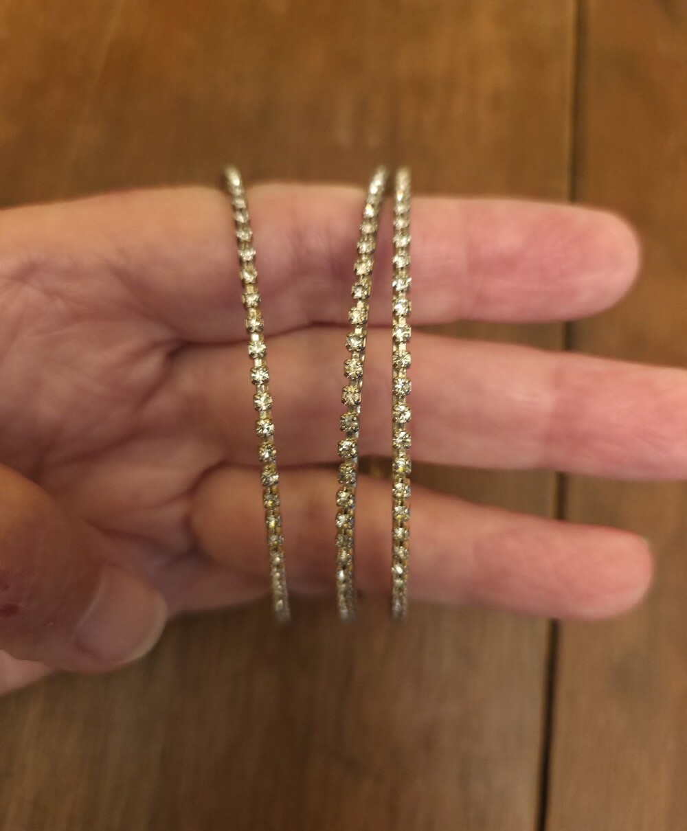 Silver Tone Textured Bangle Bracelet Set With Rhinstones- Women Jewelry